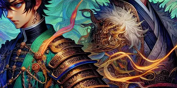 Two ninja-like characters engage in a dynamic battle amidst a vibrant, mystical forest filled with swirling chakra energy.