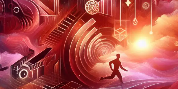 An abstract digital landscape representing adult entertainment, featuring stylized figures, vibrant colors, and a cinematic atmosphere.